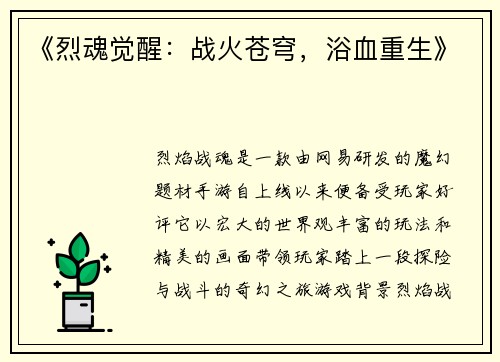 《烈魂觉醒：战火苍穹，浴血重生》