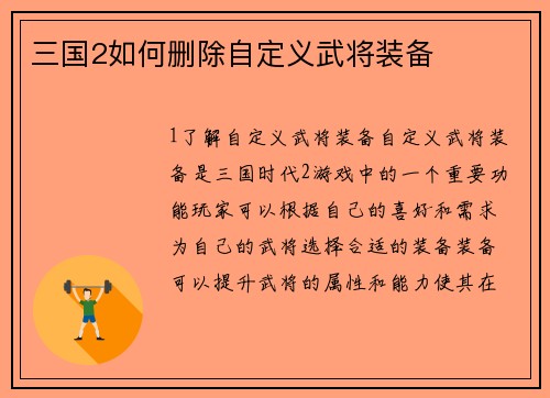 三国2如何删除自定义武将装备